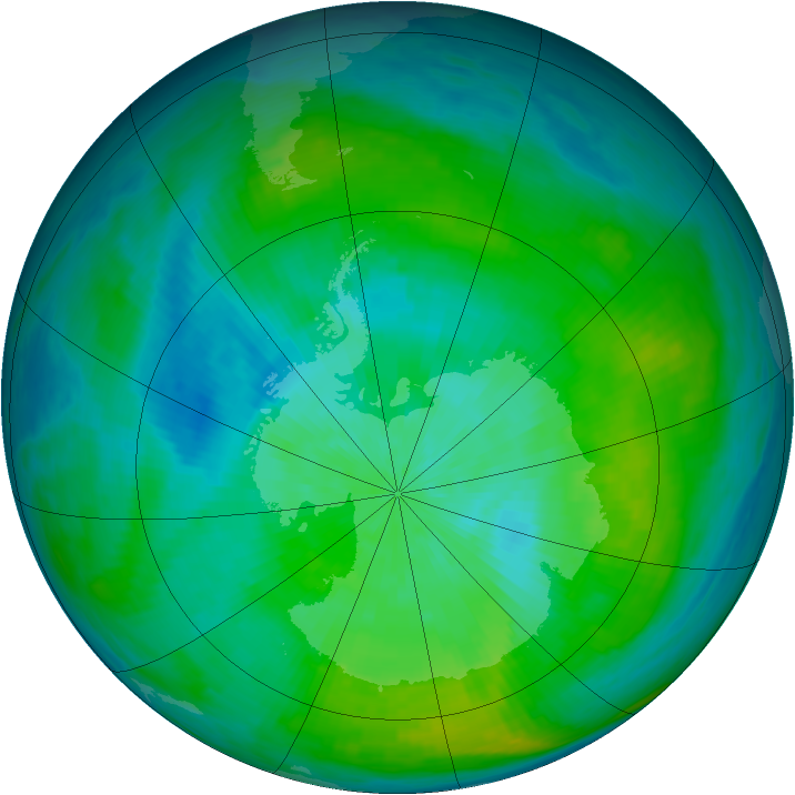 Antarctic ozone map for 29 February 1980
